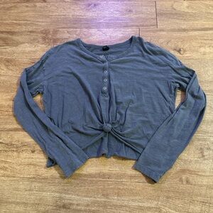 Wild Fable Gray Button Down Knotted Top